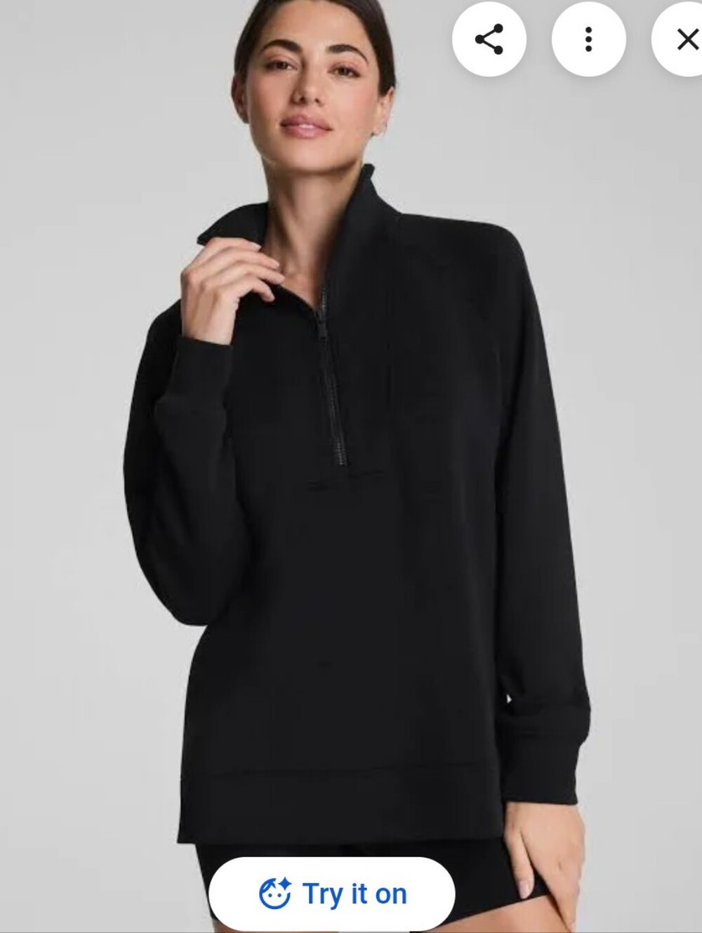 SPANX AirEssentials Half Zip Tunic Sweatshirt Very Black M